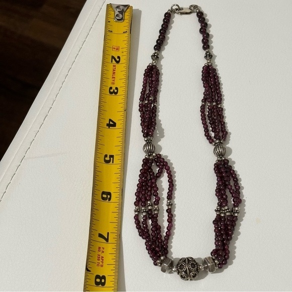 Garnet and sterling silver beaded 5 strand necklace 16” length 8” drop - Picture 4 of 6